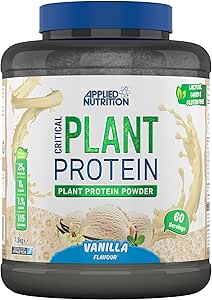 Applied Nutrition Plant Protein Powder – Critical Plant Vegan Protein Shake with SOYA, Pea, Brown Rice Proteins & Essential Amino Acids - Dairy-Free Gym Supplement (1.8kg - 60 Servings) (Vanilla)