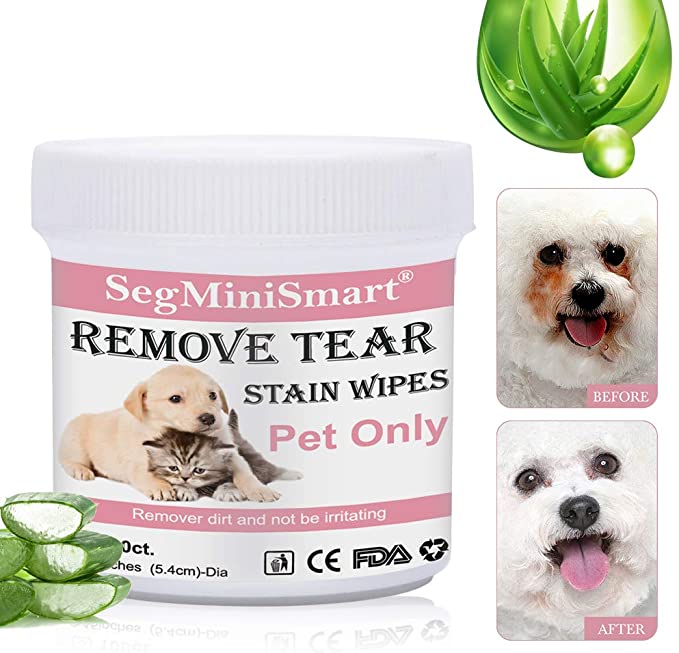 SEGMINISMART Pet Eye Wipes, Pet Tear Stain Wipes, Pet Wipes, Pet Eye Stain Remover Wipes for Dogs Cats, Best Natural Eye Crust Treatment for White Fur, 100 Pre Soaked Cotton Pads