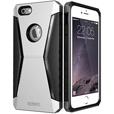 iPhone 6s/6 Case, ESR Three Layer Heavy Duty Shockproof Protective Case [Free Screen Protector] [Metal Design] [Matte Silicone Back   Thickened TPU Bumper] for iPhone 6s/6 4.7"(Racer_Silver)