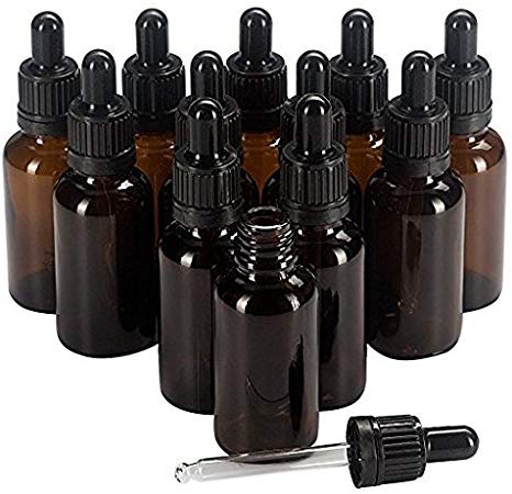 Bekith 12 Pack 1-oz Amber Glass Bottles for Essential Oils, With Glass Eye Droppers