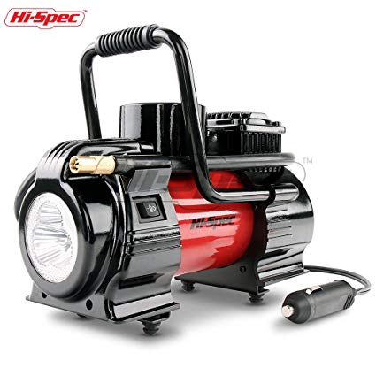 Hi-Spec Heavy Duty 12V Single Cylinder Portable Air Compressor Pump with Digital LED Gauge, Auto Shut-off, 120PSI Max Pressure, 3 Adapters GREAT for Balls, Pool Toys, Bike, SUV, Car Tire Inflator