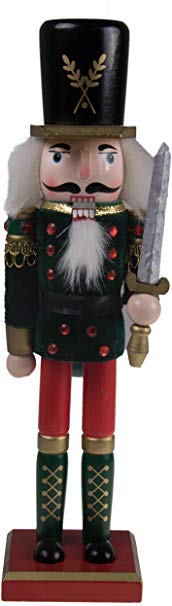 Clever Creations Traditional Soldier Nutcracker Collectible Wooden Christmas Nutcracker | Festive Holiday Decor | Red & Green Velvet Soldier Uniform | Holding Silver Sword | 100% Wood | 12” Tall