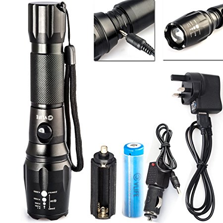 CVLIFE 1800 Lumen CREE XM-L T6 LED Zoomable Rechargeable Adjustable Focus Flashlight Lamp With 18650 Battery & Chargers