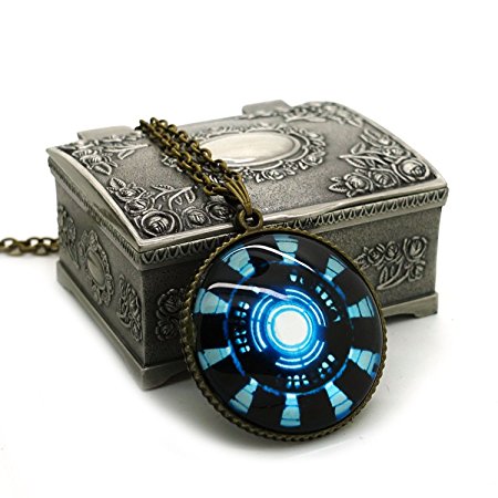 Ruimeng Vintage Iron Man Arc Reactor 1 Pendant Necklace with Jewelry Box Great Gift for Tony Stark Fans Clistmas Gifts