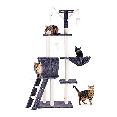 CO-Z 5-Level Cat Trees Towers and Condos Kitty Bed Furniture with Cat Perches, Cat Ladder Climber, Cat Scratching Posts, Peek Holes Condo & Dangling Toys