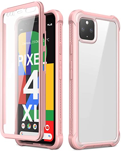 Dexnor Google Pixel 4 XL Case with Screen Protector Clear Rugged Full Body Protective Shockproof Hard Back Defender Dual Layer Heavy Duty Bumper Cover Case for Google Pixel 4XL - Pink
