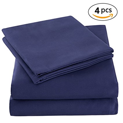 Bed Sheet Set Luxury Bedding Double Brushed Microfiber 1800 Collection Bed Line with Deep Pocket Wrinkle and Fade Resistant 4 Piece (Full Size Blue)