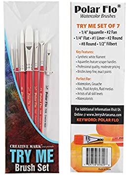 Creative Mark Artist Paint Brush Set - Polar-Flo Watercolor Paint Brushes - Assorted Sizes - Try Me Pack - 7 Pieces