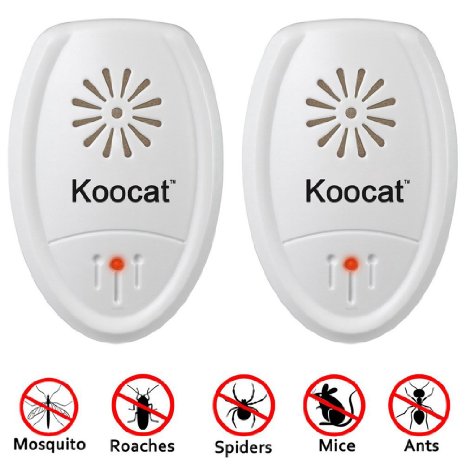 Koocat Ultrasonic Pest Repeller for Insects, Rodents, Mice, Rats, Ants, Spiders, Cockroaches, Bug, Premium Pest Control Repellent, Uses the Latest High-Effective Ultrasonic Technology_Set of 2