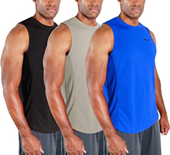 DEVOPS Men's 3 Pack Cool Dry Fit Muscle Sleeveless Gym Training Performance Workout Tank Top