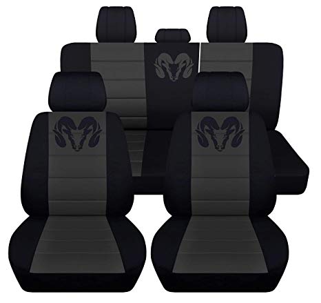 Fits 2012 to 2018 Dodge Ram Front and Rear Ram Seat Covers 22 Color Options (Solid Rear Bench, Black Charcoal)