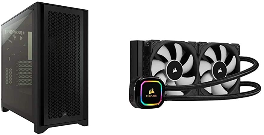 Corsair 4000D Airflow Tempered Glass Mid-Tower ATX PC Case - Black and iCUE H100i RGB Pro XT, 240mm Radiator, Dual 120mm PWM Fans, Liquid CPU Cooler