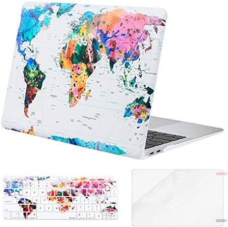 MOSISO MacBook Air 13 inch Case 2020 2019 2018 Release A2179 A1932 Retina Display, Plastic Pattern Hard Shell & Keyboard Cover & Screen Protector Only Compatible with MacBook Air 13, World Map