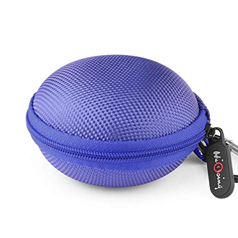 Earbud Case, HiGoing Mini Earphone Case EVA Hard Protective Carrying Earbuds Case Travel Portable Storage Bag for Earphones & Mini Items (Small Round case with Carabiner，Purple)