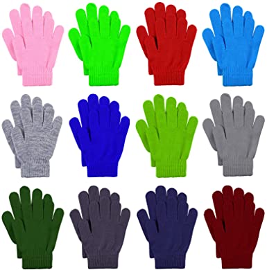 Cooraby 12 Pairs Kid's Winter Magic Gloves Children Stretchy Warm Magic Gloves Boys or Girls Knit Gloves