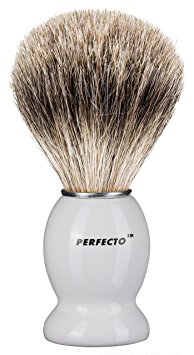 Perfecto 100% Pure Badger Shaving Brush-White Handle- Engineered for the Best Shave of Your Life. For, Safety Razor, Double Edge Razor, Staight Razor or Shaving Razor, Its the Best Badger Brush.