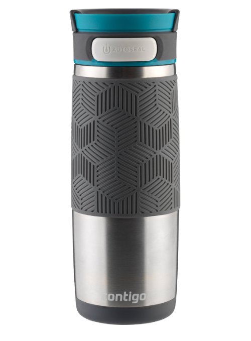 Contigo AUTOSEAL Transit Stainless Steel Travel Mug, 16 oz, Stainless Steel with Blue Accent Lid