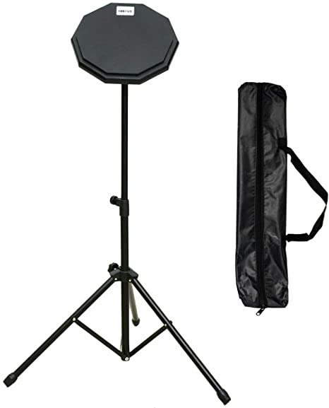 AKOZLIN Drum Practice Pad 10 Inches with Stand & Bag Drum Practice Training Pad Set Foldable Height Adjustable 19.68"-31.5" for Adult Kids