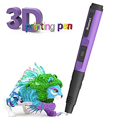 3D Printing Pen | 2016 Upgrade | Blusmart Intelligent 3D Printer Drawing Pen LED Screen with Safety Holder and Free Filaments for Painting Creation and Doodling, Great Gift for Kids/Painting Lovers, Color Purple