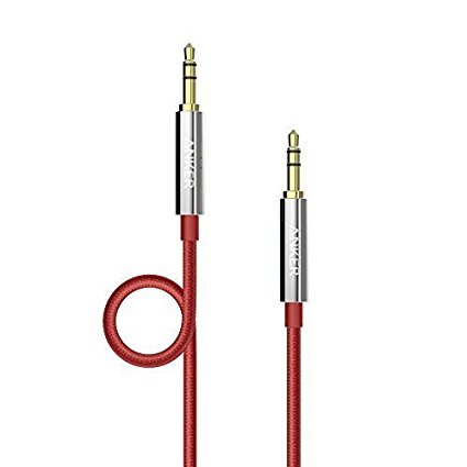 Anker 3.5mm Nylon Braided Auxiliary Audio Cable (4ft / 1.2m) Tangle-Free AUX Cable for Headphones, iPods, iPhones, iPads, Home / Car Stereos and More (Red)