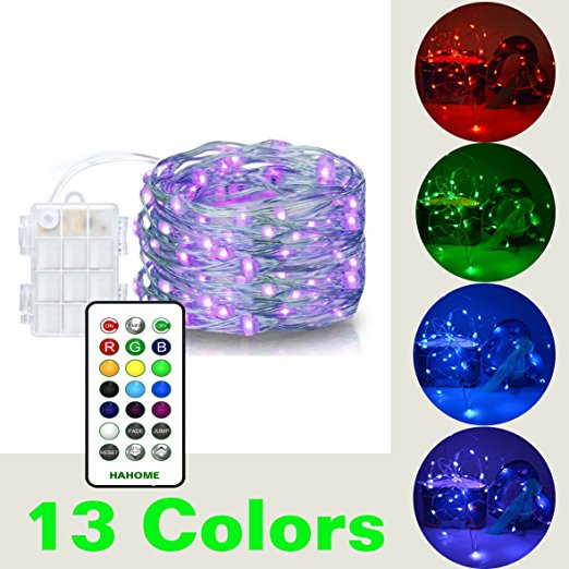 HAHOME Dimmable String Lights, 16.4Ft 50 LEDs Battery Operated Fairy Lights Multi Color Changing String Lights with Remote Control for Christmas Wedding and Parties Decoration, Multi-Colored