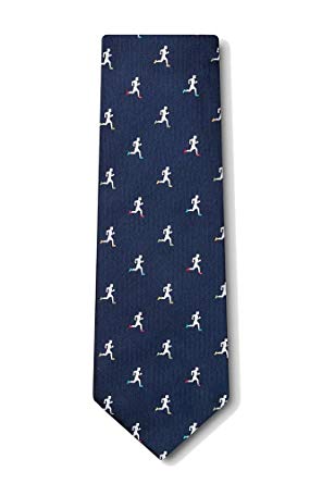 Mens 100% Silk Navy Blue Runners High Running Necktie Tie Neckwear