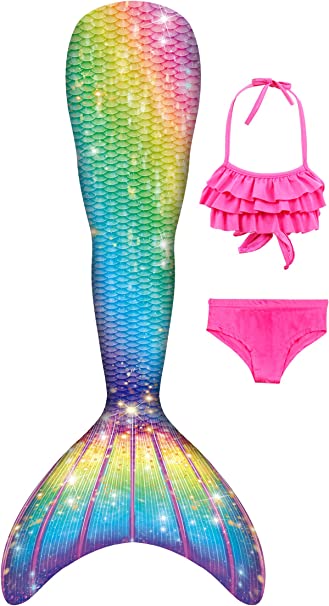 YITU Girls Mermaid Tails for Swimming Bikini Set Princess Cosplay Bathing Suit Set
