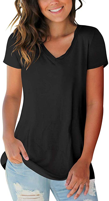 Womens Tops V Neck Tee Casual Short Sleeve and Long Sleeve T Shirts