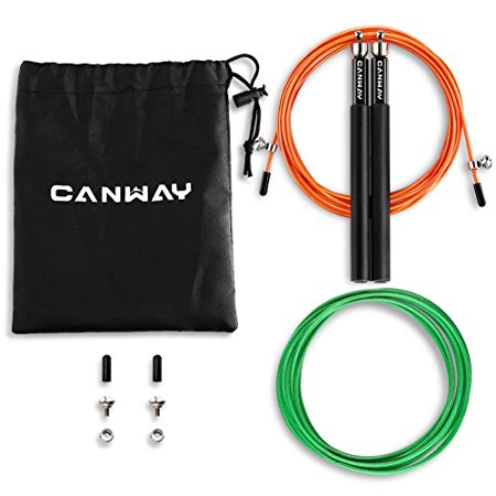 CANWAY Speed Jump Rope - 360° Swivel Ball Bearing - Adjustable - Rope Crossfit - Skipping Ropes for Weight-Loss & Boxing MMA Cardio Fitness Training - Anti-Slip Handles - Dual Durable Cables