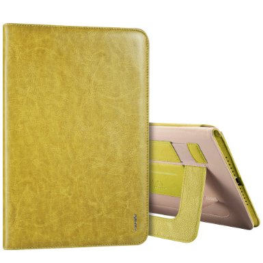 iPad Air Case iVAPO Colorful Leather Case Cover Stand Feature Card Slot Folio Flip Case for iPad Air iPad 5th gen with Automatic Wake  Sleep Function and Elastic Hand Strap Lemon Green