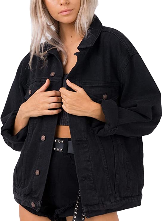 Oversized Jean Jacket Women's Vintage Washed Boyfriend Plus Size Denim Jacket