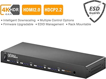 AVLT-Power 4x4 Matrix 4K HDMI 2.0 - Supports HDR/4K2K@60 4:4:4 8bits - with Auto Downscaling from 4K2K to 1080P - Control with Push Button, IR Remote, RS-232, IP Control, Cloud & Echo Control.