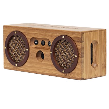 BONGO Bluetooth Wood Portable Speaker | Handcrafted Retro Bamboo Wireless Design | For Travel, Home, Beach, Kitchen, Outdoors | Enhanced Bass with Dual Passive Subwoofers | Brown Tweed
