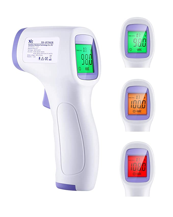 (Stock in US) Infrared Digital Non-Contact Thermometer Gun with Three Color LCD Screen for Adult and Baby Forehead, Ear and Body Temperature with Fever Alarm and Memory Function【Fast Delivery】