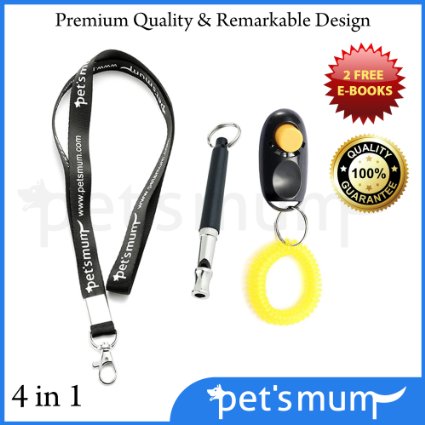 Dog Whistle to Stop Barking and Dog Training Clicker Kit By Pet's Mum Offer Ultrasonic Pet Safe Pet Training Repellent Aid - FREE Lanyard - 2 Dog Obedience E-books -Train Your Dog - Lifetime Warranty