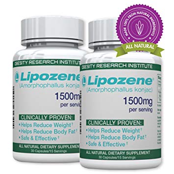 Lipozene Green Diet Pills - All Natural Weight Loss Supplement - Appetite Suppressant and Control - Two Bottles 60 Veggie Capsules - No Stimulants, No Jitters