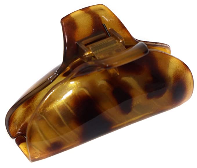 Parcelona French Easy Captain Medium Light Tortoise Shell Celluloid Covered Spring Jaw Hair Claw Clip - 2 1/3 Inches