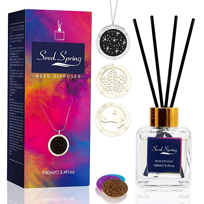 Seed Spring Reed Diffuser Set, White Musk Air Aromatherapy Diffusers for Bedroom Living Room Office Gift Idea & Stress Relief 100 ml/3.4 oz