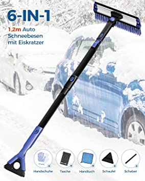 JOYTUTUS Auto Eiskratzer,120cm Ausziehbare Eiskratzer Auto mit Besen,6 in 1 Ausziehbare Auto Schneebesen,270°Verstellbare Auto Schneebürste für SUV Auto Truck LKW,Fenster,Boden(Blau)