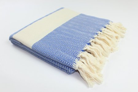 Turkish Herringbone Throw Blanket Fouta Towel Peshtemal MADE in TURKEY 100 Turkish Cotton BEST QUALITY Blue