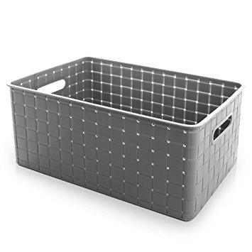 BINO Woven Plastic Storage Basket, Large (Grey)