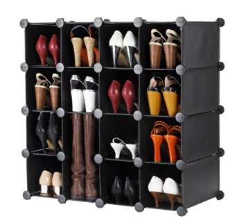 VonHaus 16x Interlocking Shoe Rack Organizer / Storage Shelves - make into any Shape or Size to Organize Shoes, Clothing, Toys, DVDs and more.