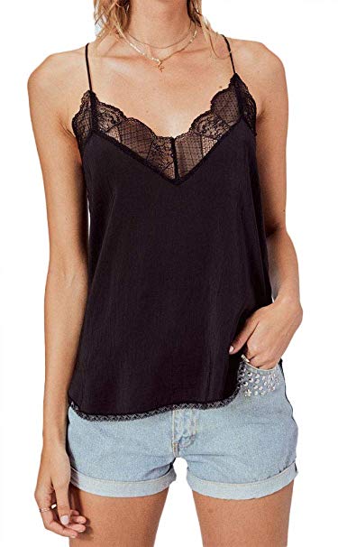 Women's Lace Cami Tank Top Racerback with Adjustable Spaghetti Strap
