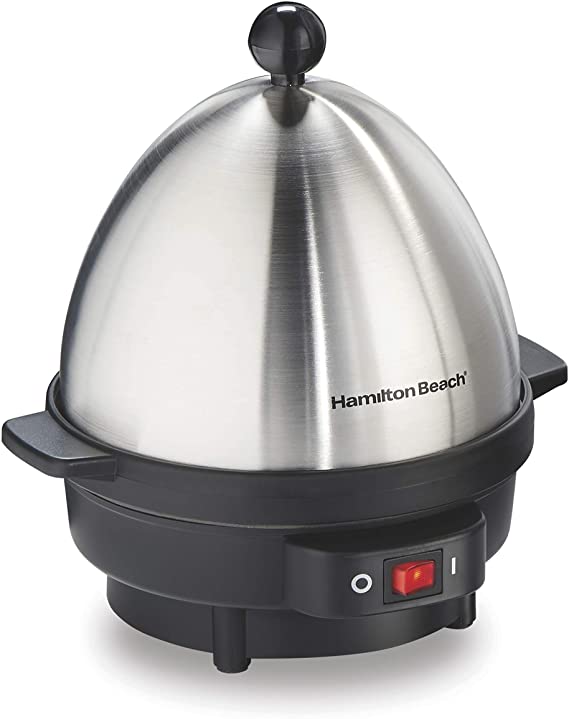 Hamilton Beach 25503 Egg Cooker with Ready Timer and Tone, 7 Egg Capacity, Stainless Steel Lid, 3 Egg Poaching Tray