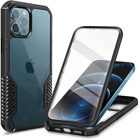 MOBOSI Compatible with iPhone 12 Pro Max Case, Built-in Screen Protector Full-Body Vanguard Armor Case, Military Grade Shockproof Drop Protection Clear Cover 6.7 inch 2020, Matte Black