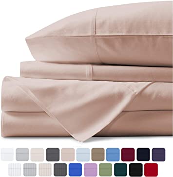 Mayfair Linen 100% Egyptian Cotton Sheets, Blush Queen Sheets Set, 800 Thread Count Long Staple Cotton, Sateen Weave for Soft and Silky Feel, Fits Mattress Upto 18'' DEEP Pocket