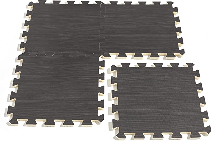 CAP Barbell 3/8” Thick Puzzle Exercise Mat with Wood Style Pattern, 12 Square Feet, Dark Wood Style (MT-1112DB)