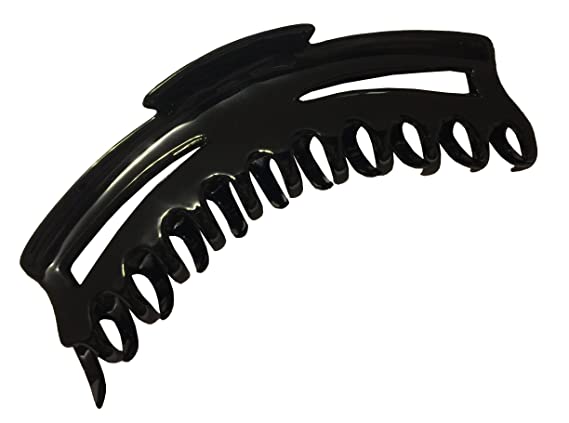 Parcelona French Bend Narrow Large Jumbo 6 Inch Black Cellulose Covered Spring Jaw Hair Claw Clip Clutcher Clamp