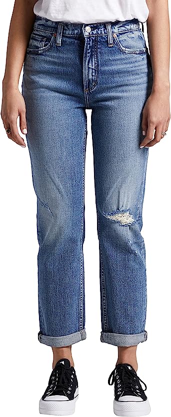 Silver Jeans Co. Women's 90s Boyfriend High Rise Straight Leg Jeans