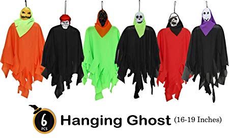FiGoal Halloween Party Indoor and Outdoor Realistic Looking Decoration Set of 6 PCS 17in Hanging Ghost Haunted House Decor Accessories
